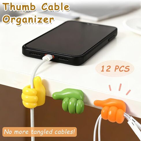12-Pack Silicone Thumb Cable Clips, Fun Cord Holders & Wall Hooks for Desk, Car, or Home — Multi-Purpose Wire Organizer, Key & Charger Management Solution in Kuwait