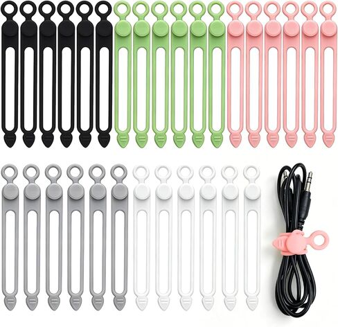 30Pcs Silicone Cable Ties Reusable Wire Organizer Straps in Kuwait