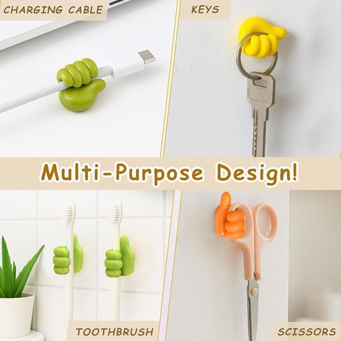 12-Pack Silicone Thumb Cable Clips, Fun Cord Holders & Wall Hooks for Desk, Car, or Home — Multi-Purpose Wire Organizer, Key & Charger Management Solution in Kuwait