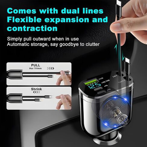 Ankuee Retractable 4-in-1 Car Charger with Dual USB-C Cables in Kuwait