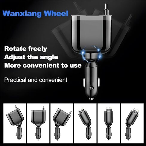 Ankuee Retractable 4-in-1 Car Charger with Dual USB-C Cables in Kuwait