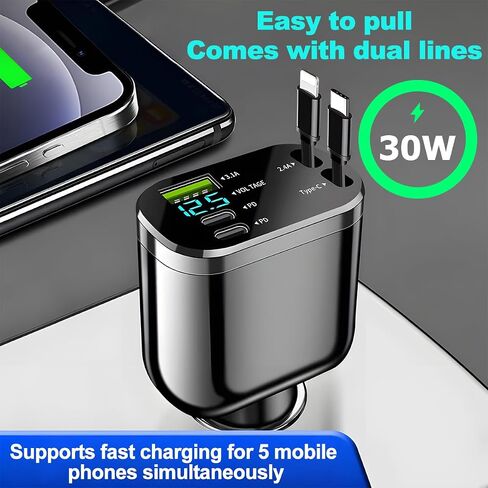 Ankuee Retractable 4-in-1 Car Charger with Dual USB-C Cables in Kuwait