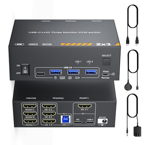 KVM Switch 3 Monitors MST 1 Laptop 1 Desktop, Reyoten Triple Monitors KVM in Kuwait