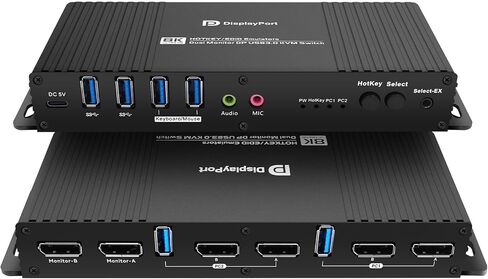 Kvm Switch Displayport EDID 2 Monitors 2 Computers 4K 144Hz Hotkey Switching kvm Switch Dual Monitors dp 1.4 1440P 144Hz 165Hz 240hz Hotkey EDID in Kuwait
