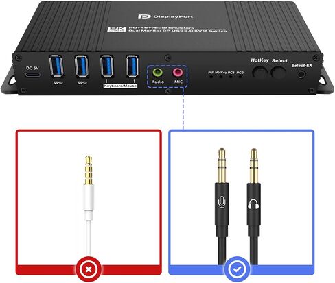 Kvm Switch Displayport EDID 2 Monitors 2 Computers 4K 144Hz Hotkey Switching kvm Switch Dual Monitors dp 1.4 1440P 144Hz 165Hz 240hz Hotkey EDID in Kuwait