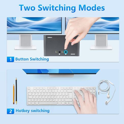 KVM Switch 4 Monitors 2 Computers, HDMI 4K@60Hz KVM Switch with USB3.0, 2 Computers Share One Set of Keyboard, Mouse and Monitors, Supports Windows/Mac/Linux in Kuwait