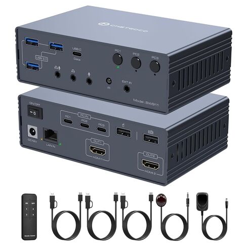 KVM Switch 2 Monitors 3 Computers Docking Station 16-in-1 4K120Hz for M1/M2/M3/M4 with Ethernet EDID, USB 3.0/USB C Thunderbolt 3/4/5 in, 2 HDMI Out Extended/Mirrored Mode for Windows Mac in Saudi Arabia
