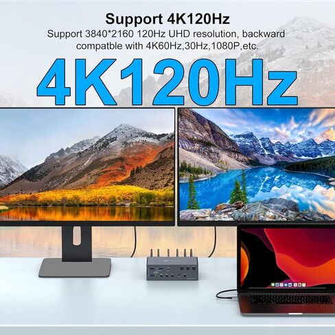 KVM Switch 2 Monitors 3 Computers Docking Station 16-in-1 4K120Hz for M1/M2/M3/M4 with Ethernet EDID, USB 3.0/USB C Thunderbolt 3/4/5 in, 2 HDMI Out Extended/Mirrored Mode for Windows Mac in Saudi Arabia