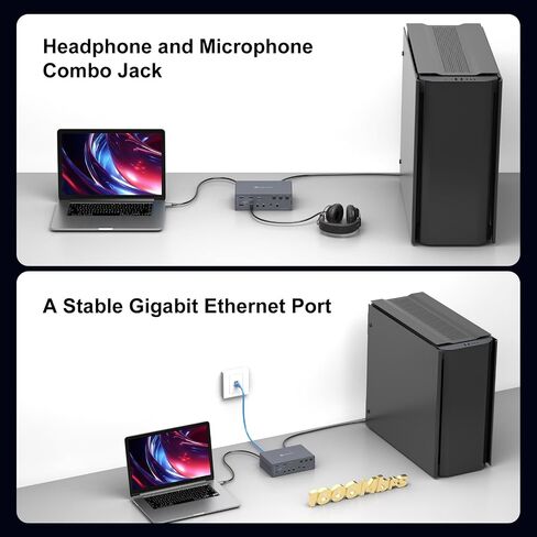 KVM Switch 2 Monitors 3 Computers Docking Station 16-in-1 4K120Hz for M1/M2/M3/M4 with Ethernet EDID, USB 3.0/USB C Thunderbolt 3/4/5 in, 2 HDMI Out Extended/Mirrored Mode for Windows Mac in Saudi Arabia