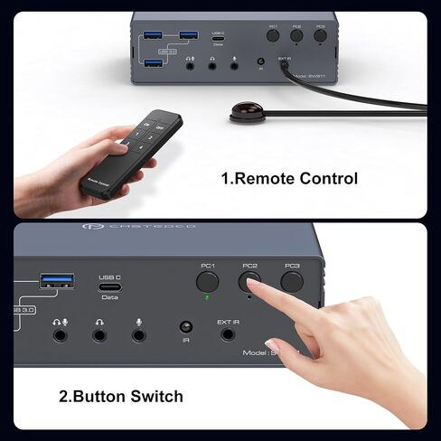 KVM Switch 2 Monitors 3 Computers Docking Station 16-in-1 4K120Hz for M1/M2/M3/M4 with Ethernet EDID, USB 3.0/USB C Thunderbolt 3/4/5 in, 2 HDMI Out Extended/Mirrored Mode for Windows Mac in Saudi Arabia