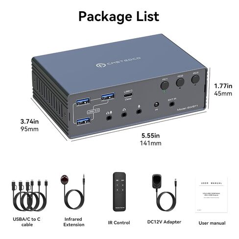 KVM Switch 2 Monitors 3 Computers Docking Station 16-in-1 4K120Hz for M1/M2/M3/M4 with Ethernet EDID, USB 3.0/USB C Thunderbolt 3/4/5 in, 2 HDMI Out Extended/Mirrored Mode for Windows Mac in Saudi Arabia