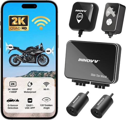 INNOVV K7 Motorcycle Dash Cam, 2K + 2K Front and Rear Camera with EIS Anti-Shake, Motorcycle DashCam with 24hr Sentry Mode, Emerg Auto Save GPS, App Connect, IP67 Waterproof, Max Support 512 GB in Kuwait