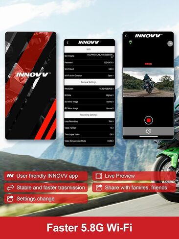 INNOVV K7 Motorcycle Dash Cam, 2K + 2K Front and Rear Camera with EIS Anti-Shake, Motorcycle DashCam with 24hr Sentry Mode, Emerg Auto Save GPS, App Connect, IP67 Waterproof, Max Support 512 GB in Kuwait