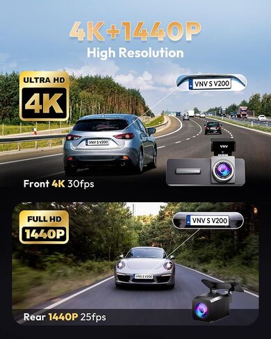 VNV 4K+2.5K Dash Cam Front and Rear, WiFi-6 APP Control Dash Camera for Car in Kuwait