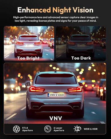 VNV 4K+2.5K Dash Cam Front and Rear, WiFi-6 APP Control Dash Camera for Car in Kuwait