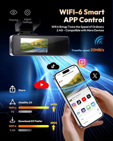 VNV 4K+2.5K Dash Cam Front and Rear, WiFi-6 APP Control Dash Camera for Car in Kuwait