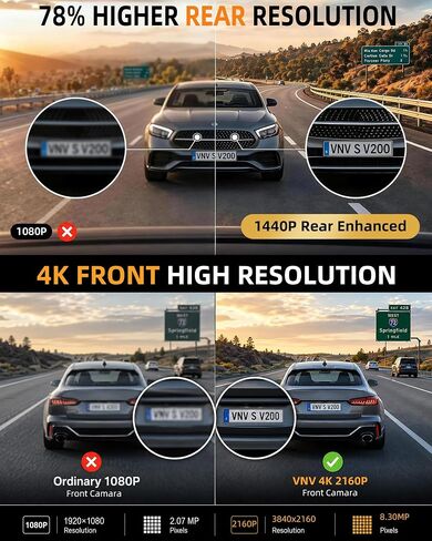 VNV 4K+2.5K Dash Cam Front and Rear, WiFi-6 APP Control Dash Camera for Car in Kuwait