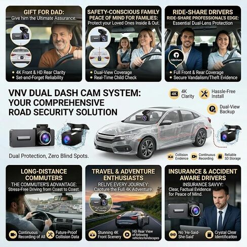 VNV 4K+2.5K Dash Cam Front and Rear, WiFi-6 APP Control Dash Camera for Car in Kuwait