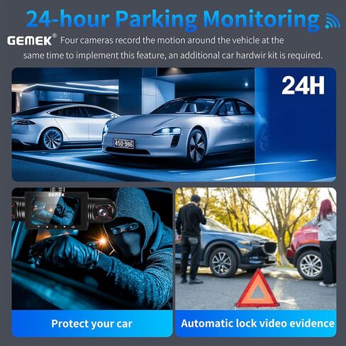 360 Degree View 4 Channel Dash Cam 5G WiFi & App Control, GEMEK 2K Front and Rear Inside, Left and Right Dash Camera for Cars, Free 64GB TF Card, G-Sensor, Night Vision, 24 Hour Parking in Kuwait