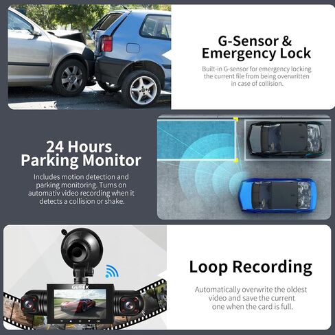 360 Degree View 4 Channel Dash Cam 5G WiFi & App Control, GEMEK 2K Front and Rear Inside, Left and Right Dash Camera for Cars, Free 64GB TF Card, G-Sensor, Night Vision, 24 Hour Parking in Kuwait