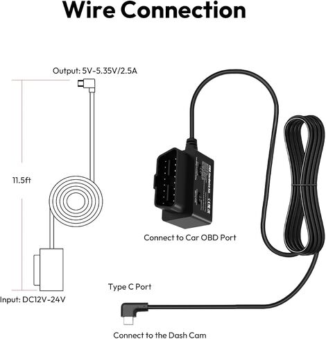 BOTSLAB Dash Cam OBD Hardwire Kit Power Cable Type USB C Port in Kuwait