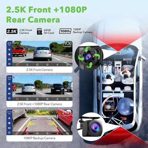 TOGUARDGO 6.86" CarPlay Screen with Dual Dash Cam 2.5K Front 1080P Rear in Kuwait