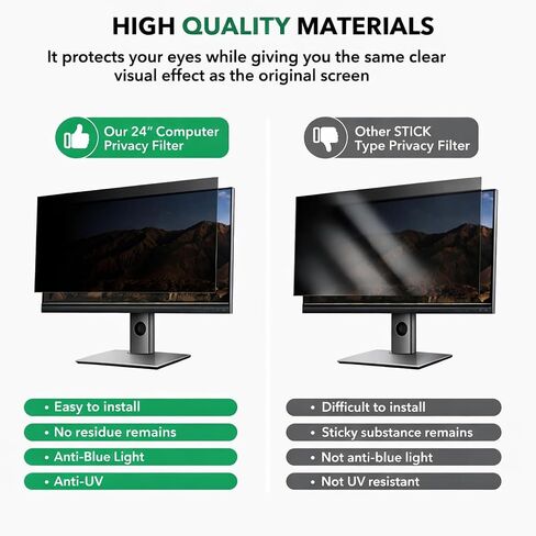2 Pack 24 inch Computer Privacy Screen Filter for 16:9 Aspect Ratio Widescreen Monitor,24in Curved Computer Monitor Privacy Shield Anti Glare Eye Protection, Anti-Scratch Removable Protector Film in Saudi Arabia