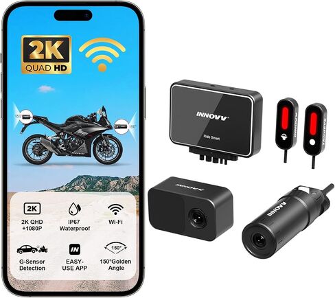 INNOVV K6 Motorcycle Dash Cam Dual Channel QHD 2K+1080P, IP67 Waterproof Mini Motocam with Wi-Fi, 120°Golden Angel, G-Sensor Detection, Support 256GB(SD Card not Included) in Kuwait