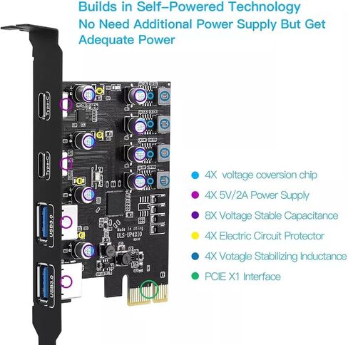 2*USB-A 2*USB-C PCI Express Extension Card for Extension Cable, Game Pad, Flash Drive Universal in Kuwait