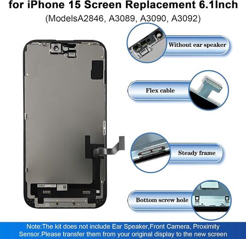 LMQ for iPhone 15 Screen Replacement 6.1''LCD with Repair Tool Kits in Kuwait
