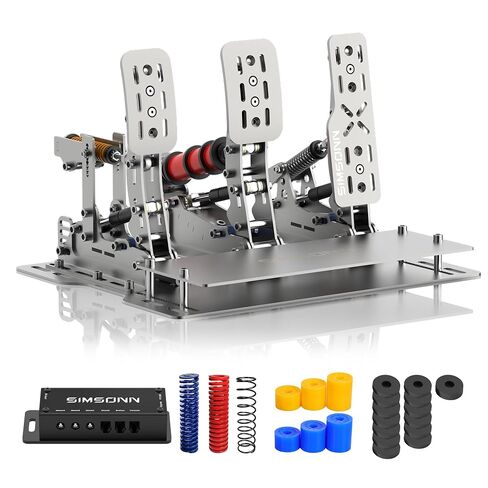 SIMSONN Plus X Sim Racing Pedals PC Racing Simulator Load Cell HE Hydraulic Pedals Support Haptic Reactor-Silver (Silver PLUS X Clutch Pedal) in Kuwait