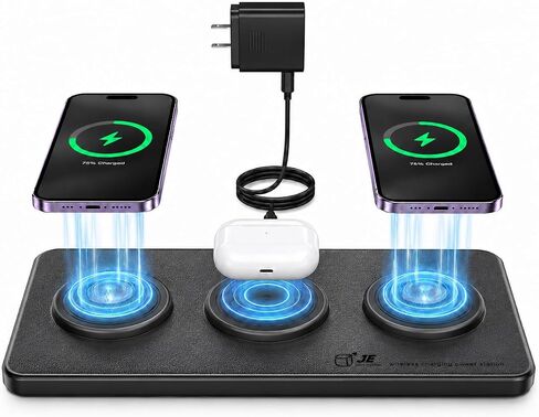 3 in 1 Magnetic Wireless Charger Pad for iPhone 17/16/15/14/13/12 Series, Fast Wireless Charging Station for AirPods 4/3/2 Pro, Raised Charging Pods Design, Magnetic Charging Mat with 24W Adapter in Kuwait