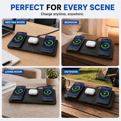 3 in 1 Magnetic Wireless Charger Pad for iPhone 17/16/15/14/13/12 Series, Fast Wireless Charging Station for AirPods 4/3/2 Pro, Raised Charging Pods Design, Magnetic Charging Mat with 24W Adapter in Kuwait