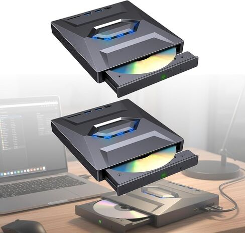 RAINPOT Ultra-Portable External Blu-ray Drive, External DVD Drive with USB Ports and SD Card Slot, USB Optical Disc Drive, External Media Hub for DVD Playback and File Accessfor Windows, Mac, Linux in Kuwait