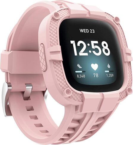 Compatible with Fitbit Versa 3 Bands with Bumper,TPU Sport Protective Case Rugged Protector Replacement Strap Accessories for Fitbit Sense/Fitbit Versa 3 Smart Watch in Kuwait