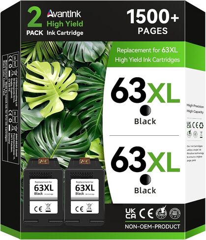 63xl Black Ink Cartridge Compatible for HP 63 Black Ink Cartridge Work for OfficeJet 3830 5255 4650 5258 5200 4655 4652 5212 Envy 4520 4512 DeskJet 1112 3630 2130 3632 (2 Black) in Kuwait