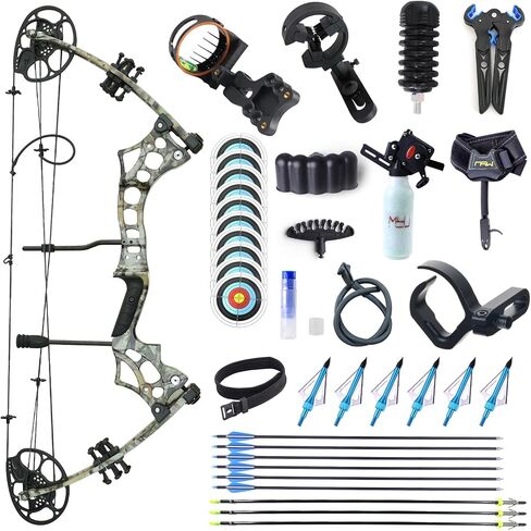 Adult Archery Compound Bow and Arrow Set Bow Fishing Combo kit Adjustable 30-65LBS Composite Bow Combination 19.5 "-30" Drawstring Length Hunting Equipment in Saudi Arabia