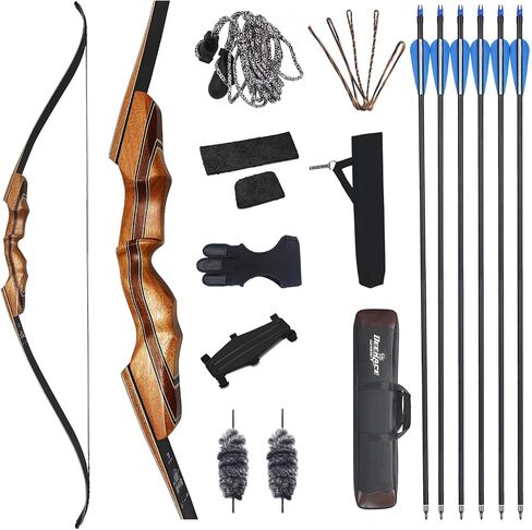 DEERACE Archery 58" 60" Hunting Recurve Bow, Bow and Arrow Set for Adults Youth Beginner Hunting Targeting Archery in Kuwait