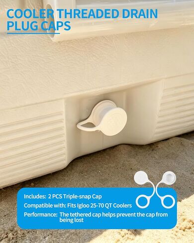 2 PCS Drain Plug Caps Replacement for Coolers, Compatible with Igloo 25-70 QT Ice Chest Coolers, Cooler Drain Cap Covers with Tether in Kuwait