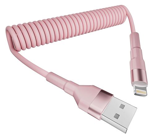 6.6ft Coiled iPhone Charger Cord, MFi Certified Fast Charging Coiled Lightning Cable with LED Light, USB to Lightning Charging Cable for iPhone 14/13/12/11/XS/X/8/7/iPad/CarPlay-Pink in Kuwait