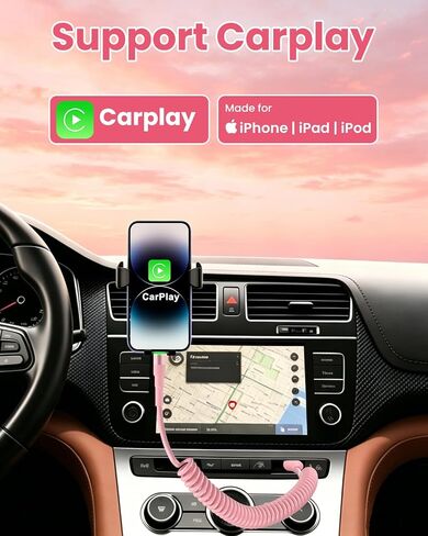 6.6ft Coiled iPhone Charger Cord, MFi Certified Fast Charging Coiled Lightning Cable with LED Light, USB to Lightning Charging Cable for iPhone 14/13/12/11/XS/X/8/7/iPad/CarPlay-Pink in Kuwait
