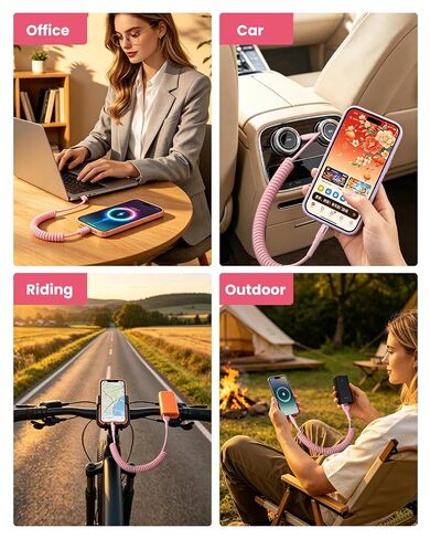 6.6ft Coiled iPhone Charger Cord, MFi Certified Fast Charging Coiled Lightning Cable with LED Light, USB to Lightning Charging Cable for iPhone 14/13/12/11/XS/X/8/7/iPad/CarPlay-Pink in Kuwait