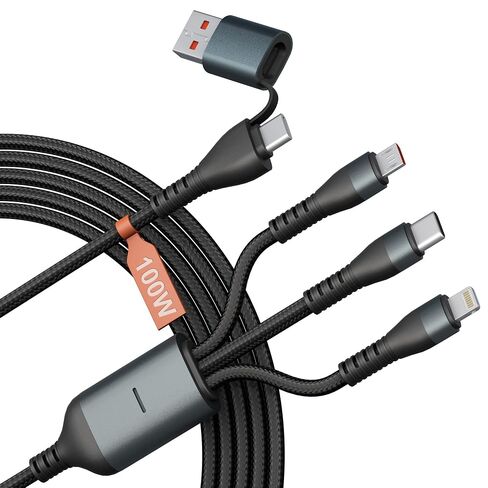 100W USB C Multi Charging Cable 10FT, 5A USB A/C to 3 in 1 Fast Charging Cable with Lightning/Type C/Micro USB, Nylon Braided Universal Charger Cord for iPhone, Samsung, Laptop, Tablet in Kuwait