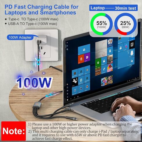 100W USB C Multi Charging Cable 10FT, 5A USB A/C to 3 in 1 Fast Charging Cable with Lightning/Type C/Micro USB, Nylon Braided Universal Charger Cord for iPhone, Samsung, Laptop, Tablet in Kuwait