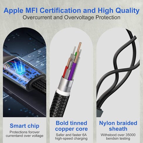 100W USB C Multi Charging Cable 10FT, 5A USB A/C to 3 in 1 Fast Charging Cable with Lightning/Type C/Micro USB, Nylon Braided Universal Charger Cord for iPhone, Samsung, Laptop, Tablet in Kuwait