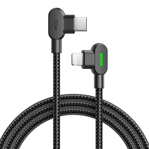 mcdodo 6FT USB-C to Lightning Cable 90 Degree Right Angle Type-C to Lightning Charging Cable with LED Indicator Light Compatible with iPhone 14 13 12 11/Pro/ProMax/Plus, iPad, AirPods, iTouch in Kuwait