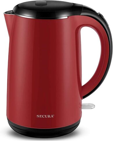 Secura Original Stainless Steel Double Wall Electric Water Kettle 1.8 Quart with Auto Shut-Off & Boil-Dry Protection, Red SWK-1701DR/HB-3227B in Kuwait