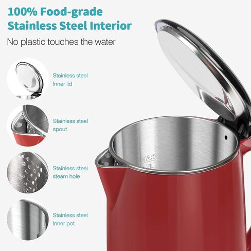 Secura Original Stainless Steel Double Wall Electric Water Kettle 1.8 Quart with Auto Shut-Off & Boil-Dry Protection, Red SWK-1701DR/HB-3227B in Kuwait
