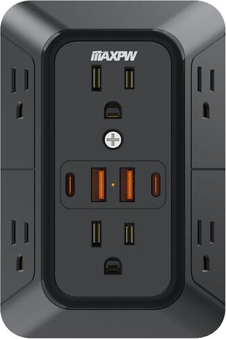 Wall Outlet Extender, 1050J Surge Protector, 6 Outlets 4 USB(2 USB-C),Black in Kuwait