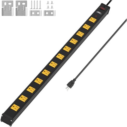 CRST 12-Outlet Long Power Strip, Heavy Duty Metal Power Strip, ETL Listed in Kuwait